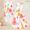 Women Plus Size Two Piece Dress Set 3 4 Sleeve Open Front Cardigan Sleeveless Round Neck Tie Waist Flared Dress Blue Black Printed
