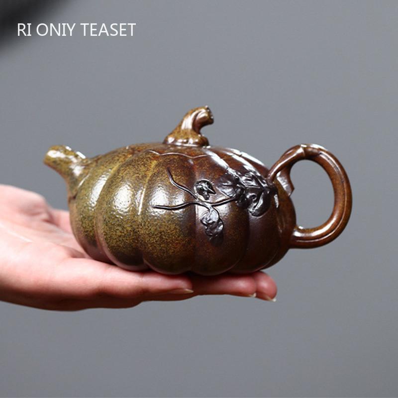 270ml Chinese Yixing Purple Clay Teapot Retro Handmade Pumpkin Shape Tea Pot Household Beauty Kettle Zisha Tea Set Customized