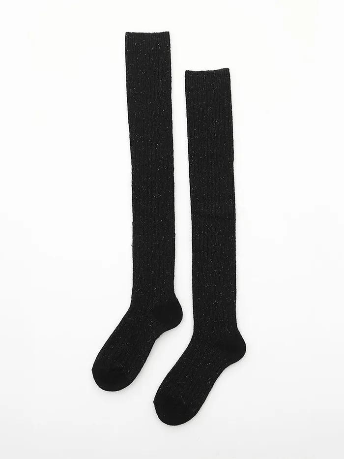 Popcorn thigh socks Black