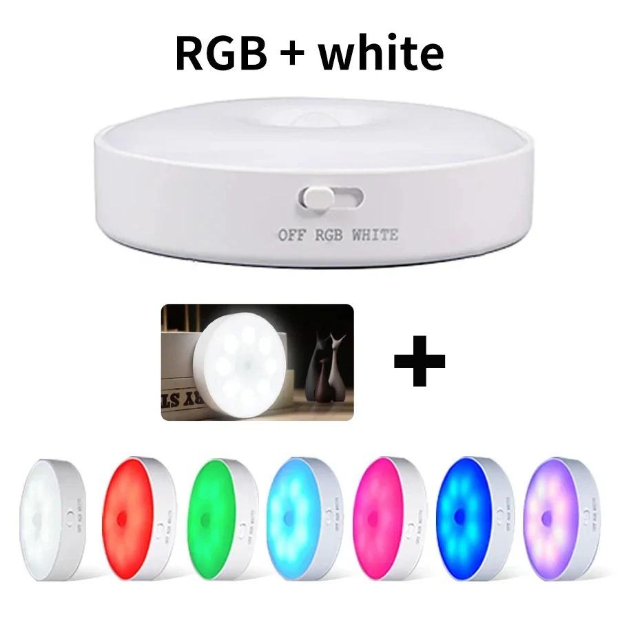 

USB Rechargeable RGB Motion Sensor Night Light Wireless Magnetic LED Closet Lamp Color Changing Puck Light for Kitchen Cabine