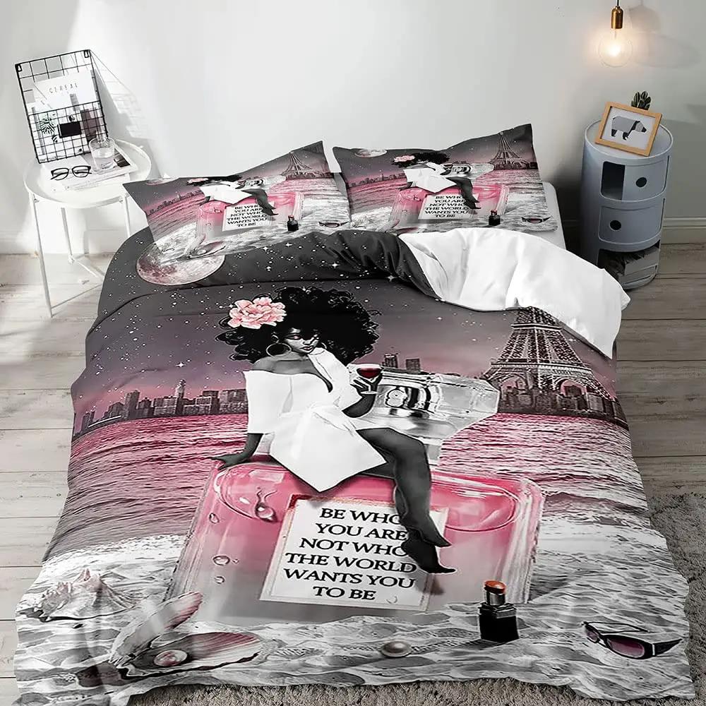 Sexy Black Girl Lion Duvet Cover Set African American Bedding Set Queen Wild Animals Lions Women Room Comforter Cover 3pcs Sets