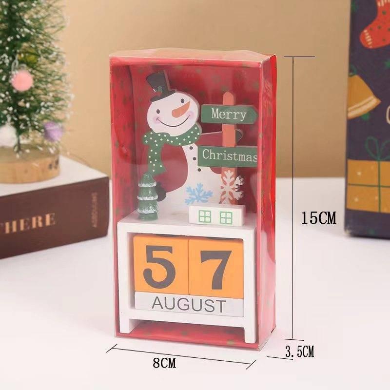 Christmas Wooden Creative Calendar Ornaments Santa Table Decoration Toy Supplies