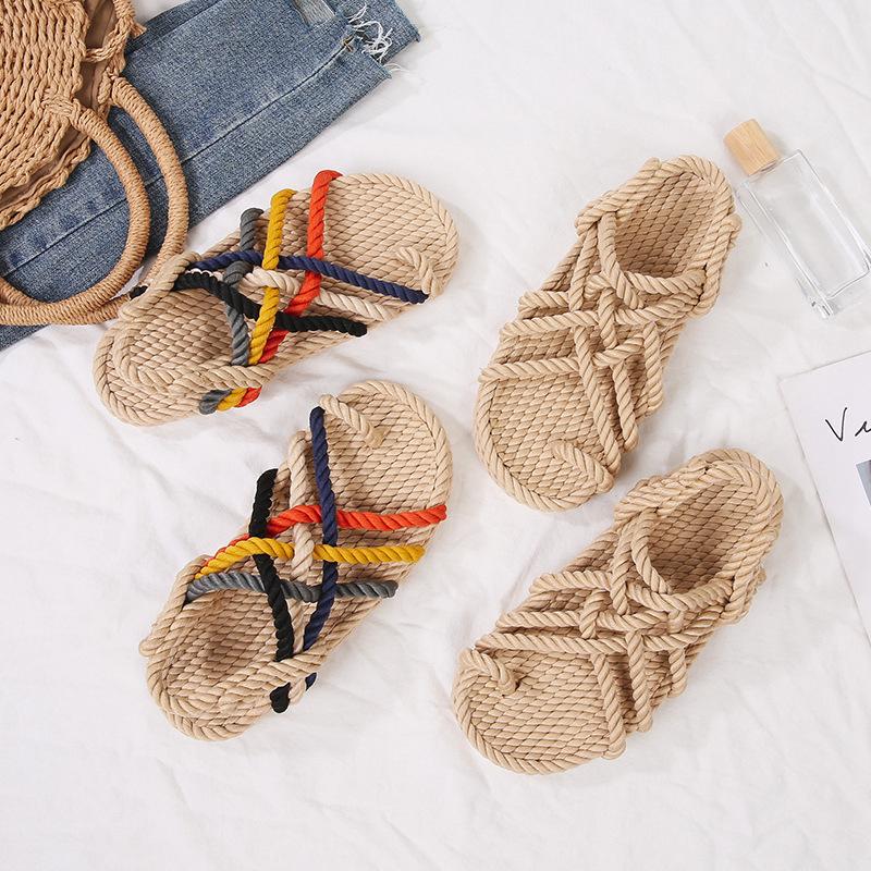 Sandals Women's Hemp Rope Weaving 2025 Summer New Handmade Straw Shoes Internet Celebrities Versatile Wear Roman Beach Sandals Women