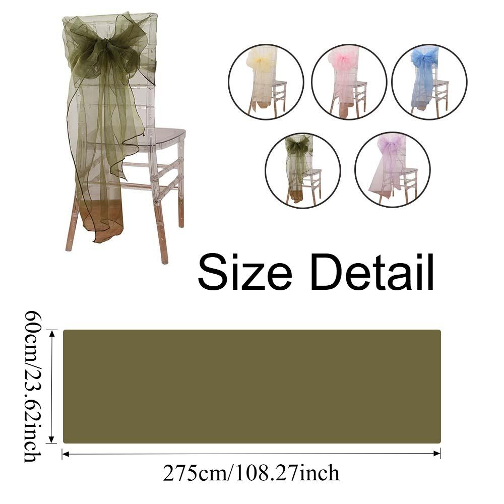 Sheer Organza Chair Sashes 275cm Wedding Chair Bows Back Veil Chair Cover Sashes for Bridal Shower Party Banquet Event 10Pcs Set