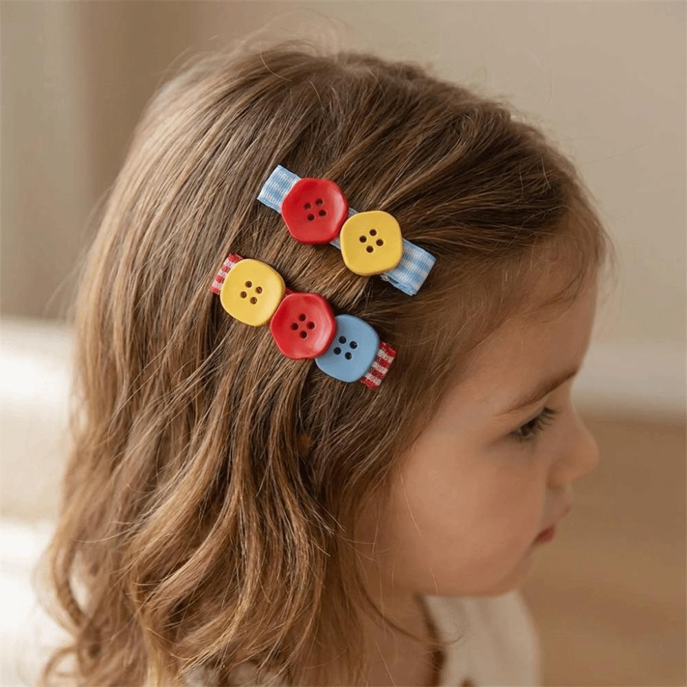 2 pcs/set Small and Cute Button Hair Clips Resin Bangs Clip New Duckbill Clips  Travel