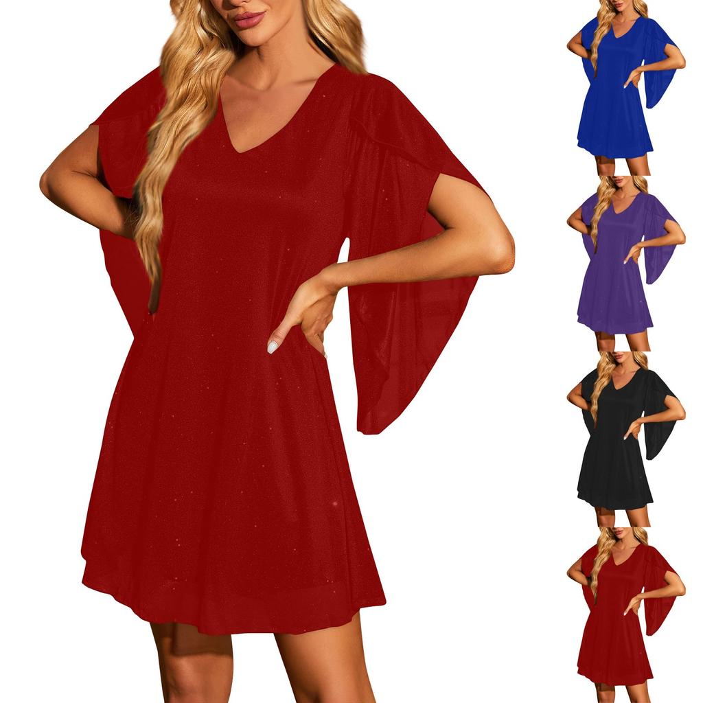 Women's Fashion Long Casual Dress With Irregular Sleeves In Color Sequins
