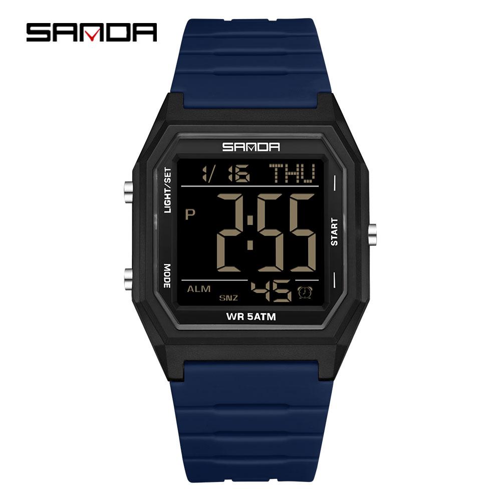 SANDA 6355 Fashion Student Electronic Watch Square Multi Functional Waterproof LED Night Light Outdoor Sports Men's Watch Reloj