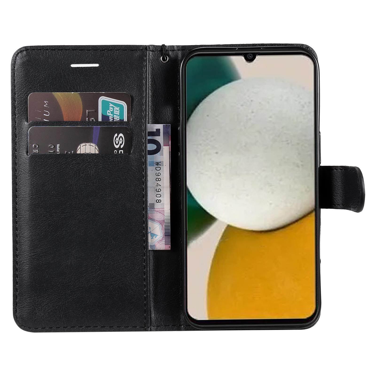 

For Samsung Galaxy A05s 4G Case Solid Color Leather Mobile Cover Wallet Stand with Strap Black