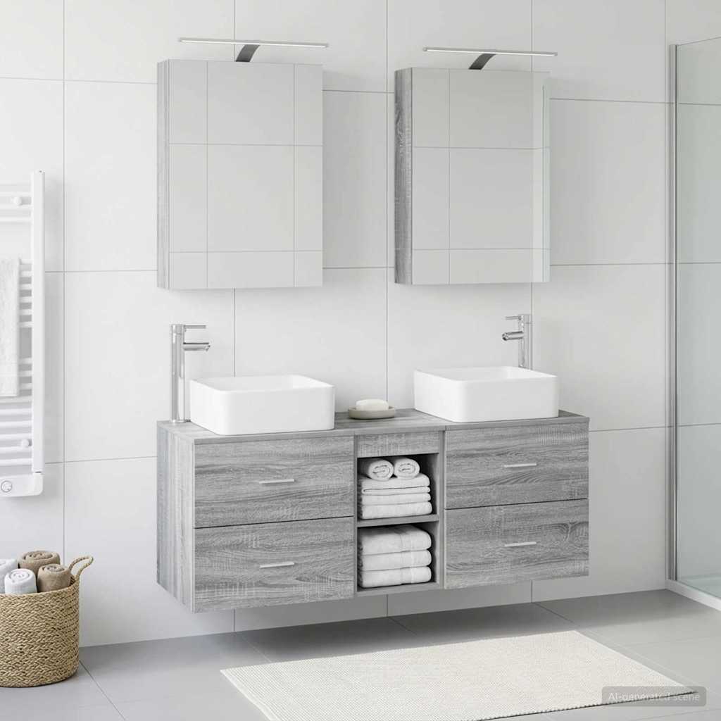 5 Piece Bathroom Furniture Set Gray Sonoma Engineered Wood and Glass