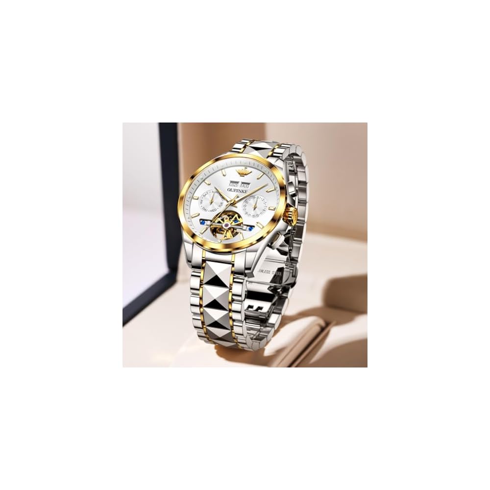 OLEVS Men's Automatic Mechanical Watch Stainless Steel Bezel Luminous Waterproof Luxury Dress Watch Silver