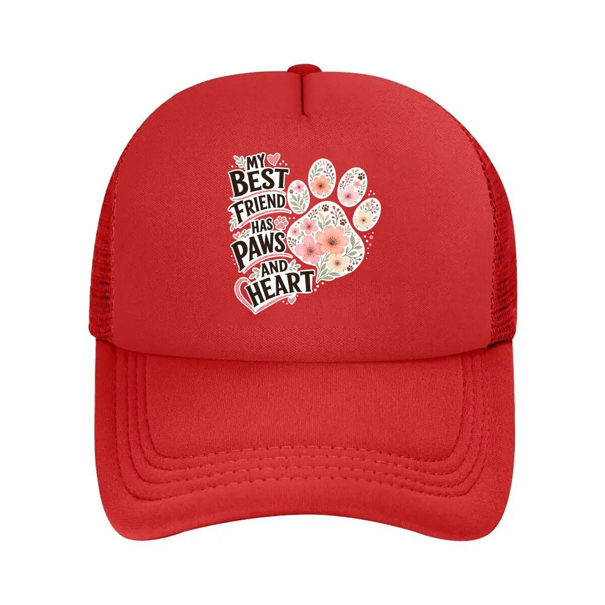 Floral Pawprint Loyal Pet Quote  Mesh Baseball Cap Hip Hop Adjustable