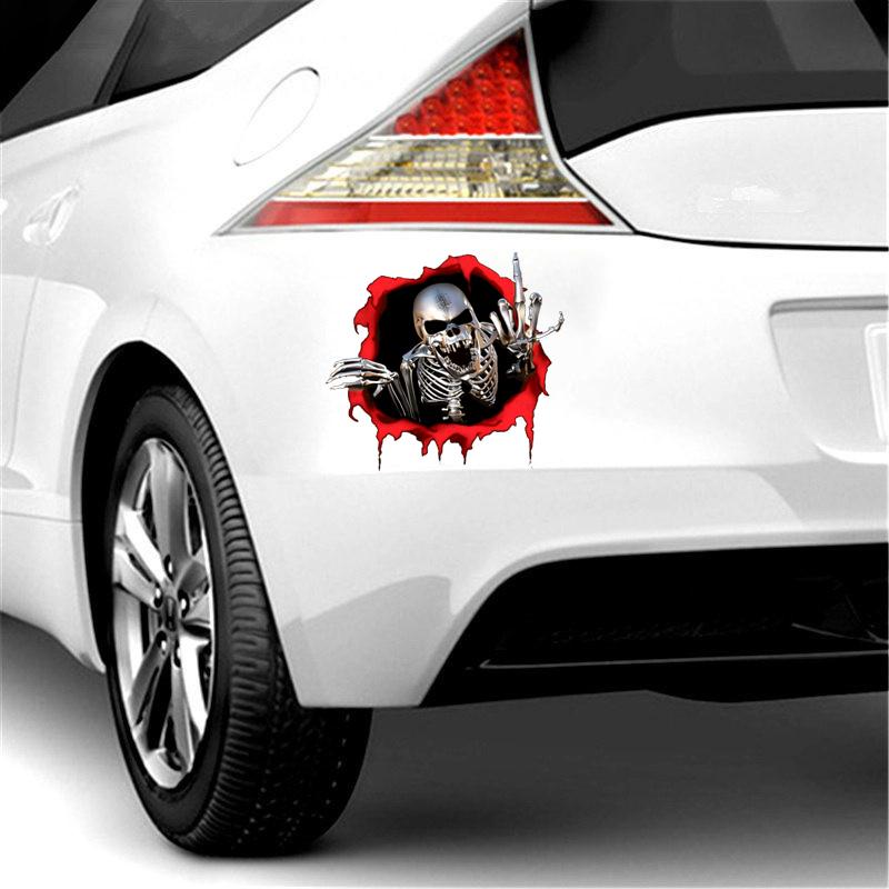 Heißer Metallskelett-Totenkopf im Einschussloch Autoaufkleber Windschutzscheibe Stoßstange Motorradhelm Aufkleber Vinyl Kratzer Wasserdichtes PVC