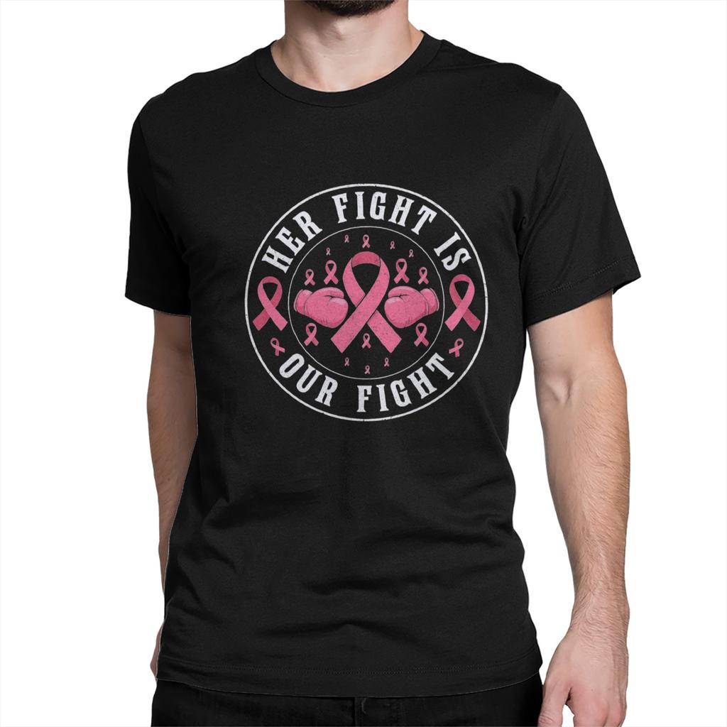 Fight Is Our Fight Breast Cancers  Men T Shirts  Leisure Tees Short Sleeve Crewneck T-Shirts Cotton Summer Clothing
