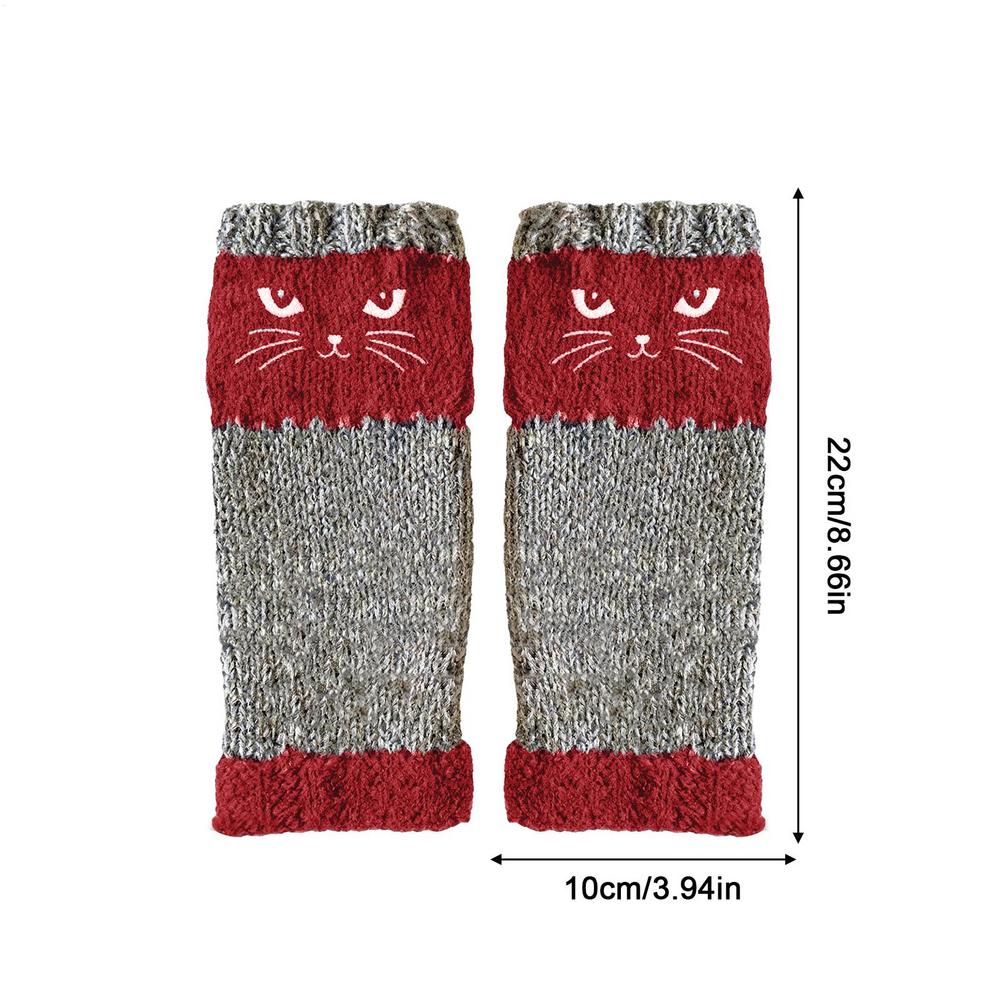 Knit Fingerless Gloves Cat Embroidery Outdoor Warming Supplies Warm Open Finger Gloves for Cat Lovers Women Girls Ladies Mothers