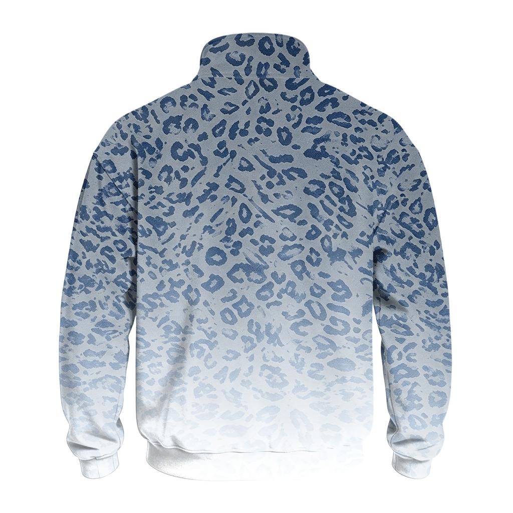 Felpa Casual da Uomo con Zip a 1/4 e Collo Alto con Stampa Leopardo per l'Uso Quotidiano