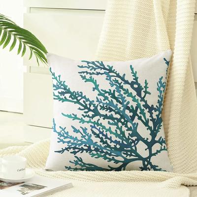 Sea Coral Tree Blue Teal Cushion Cover Shell for Bed Sofa Home Decoration Aquarelle Painting Print Pillow Case  InchesCoral C,