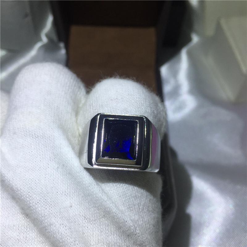 Handgefertigter Herrenring S925 Silber Großer 8ct Blauer AAAAA Zirkonia Cz Statement Ehering Ringe für Männer Finger Party Schmuck