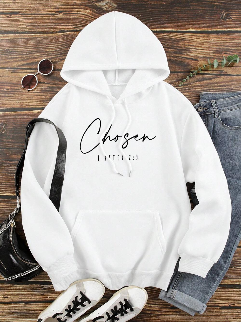 

Chosen I Peter Letter Graphic Hoody Men Women Autumn Loose Sweatshirt Hip Hop Crewneck Clothes Loose Pocket Coat Hoody Couple 3XL