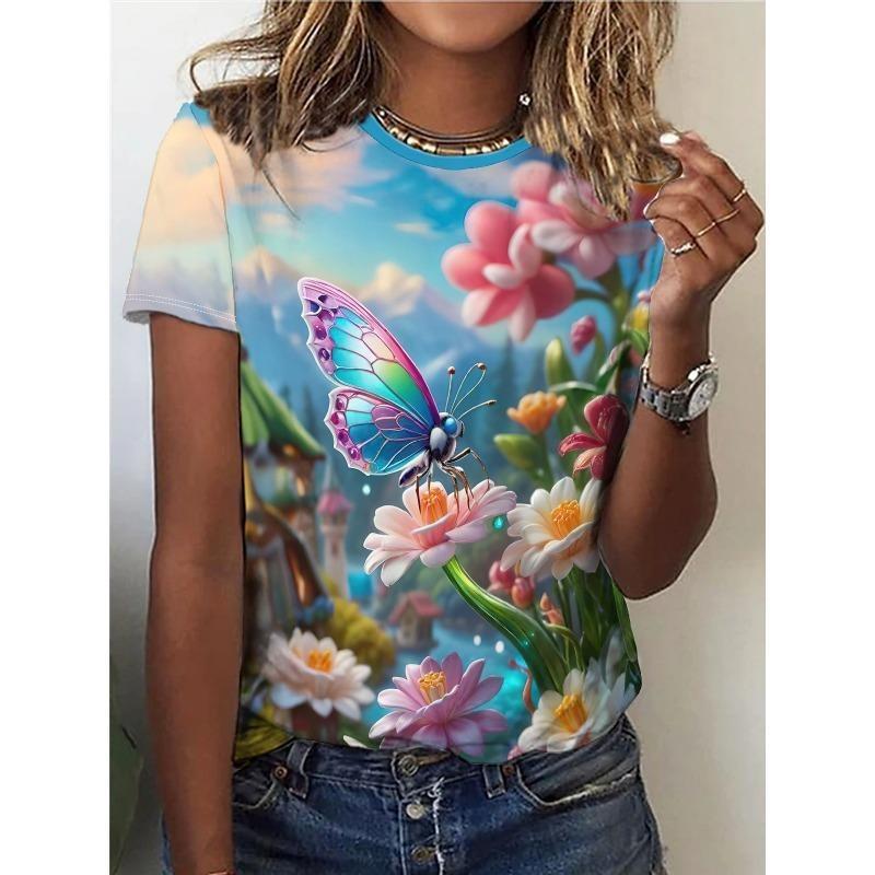 Outdoor Summer Womens Printed Tshirt Clothing Casual Fashion Short Sleeved Tshirt Round Neck 3d Tshirt Top