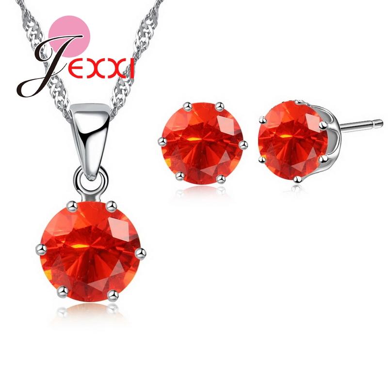 17 Colors Silver Color Jewelry Sets Classical Engagement CZ Diomand Earrings+Necklace For Women Gift