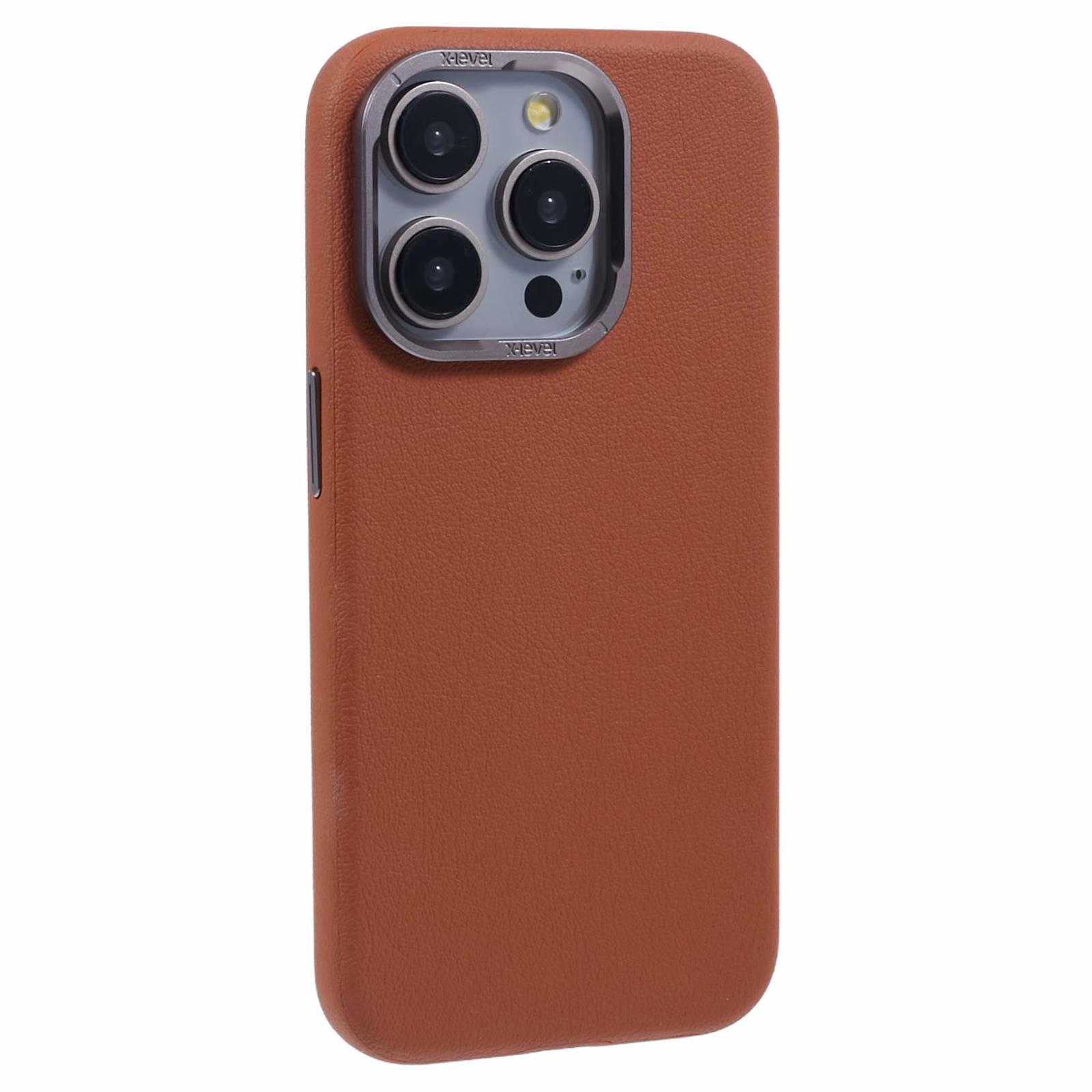 

X-LEVEL For iPhone 14 Pro Max Case Slim PU Leather Hard PC Shell Phone Cover Brown