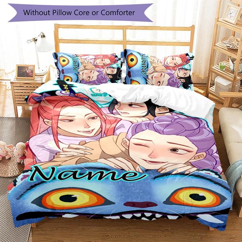 3pcs KPop Demon Hunters4 Cover Set - Personalized Name, HD Printed Bedding with 1 Cover and 2 Pillowcases - Perfect for Home Decor, Easy Care