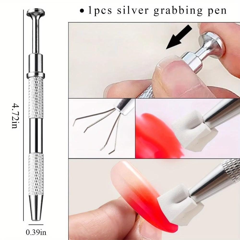 100Pcs Grab Clip Gradient Nail Brushes Sponge Set Nail Sponge Grab Pen Nail Art