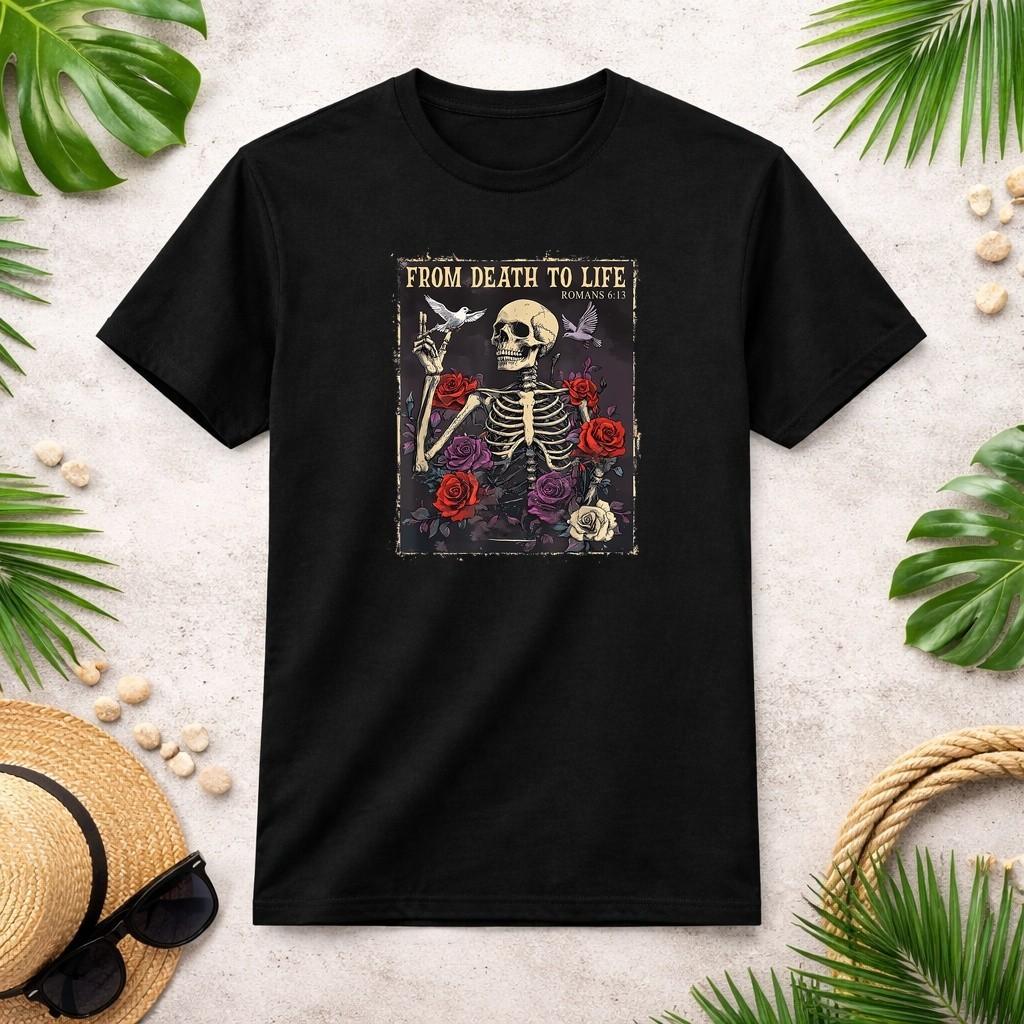 From Death to Life Christian Bible Vintage Gothic Skeleton T-Shirt S-3XL S разноцветный