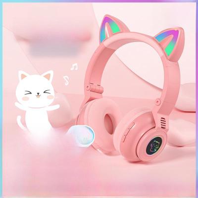 Adorable Cat Ear Bluetooth Headset: Wireless, Compatible with Android & Apple, Ideal for Sports & Gaming.