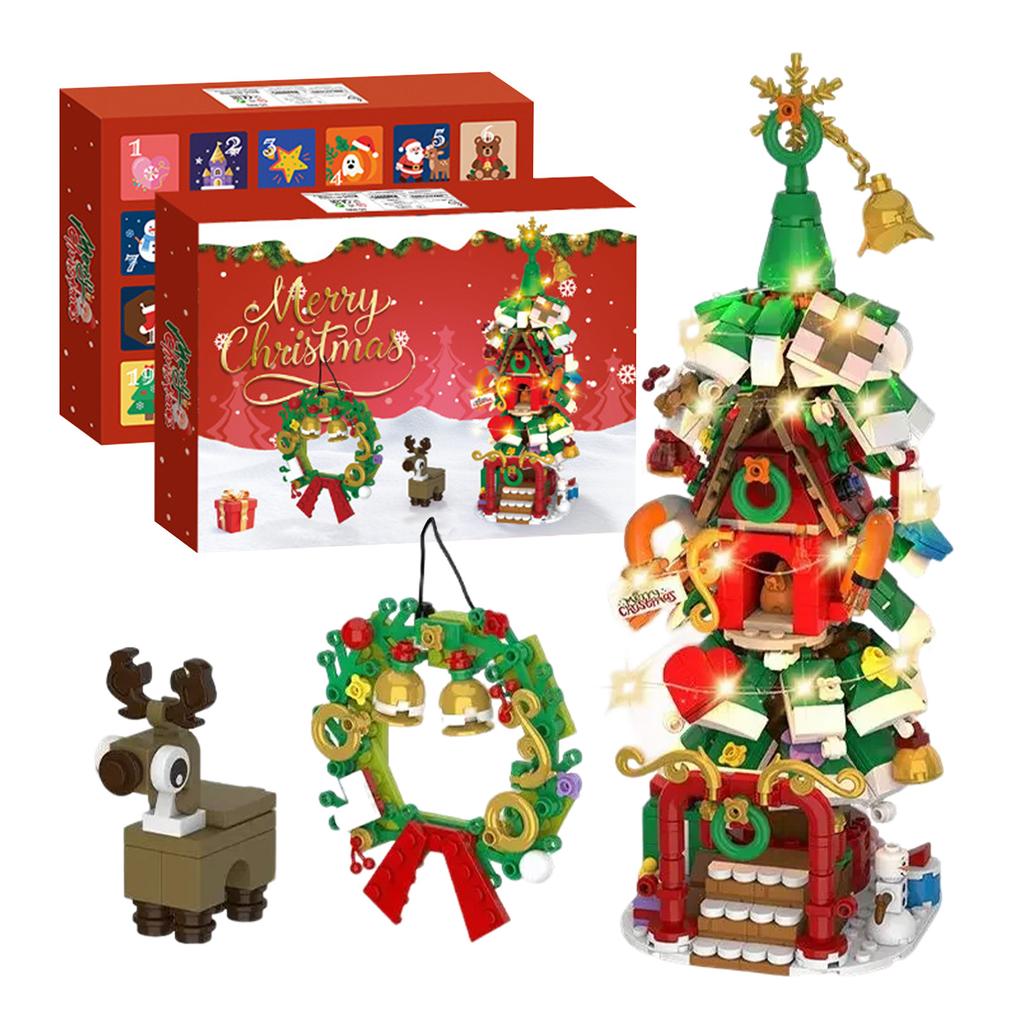 Advent Calendar Christmas Tree Building Block Set, 820 Pieces Christmas Claus Train Toy Decorations Building Kits For Adults Kids Teen Girls Boys