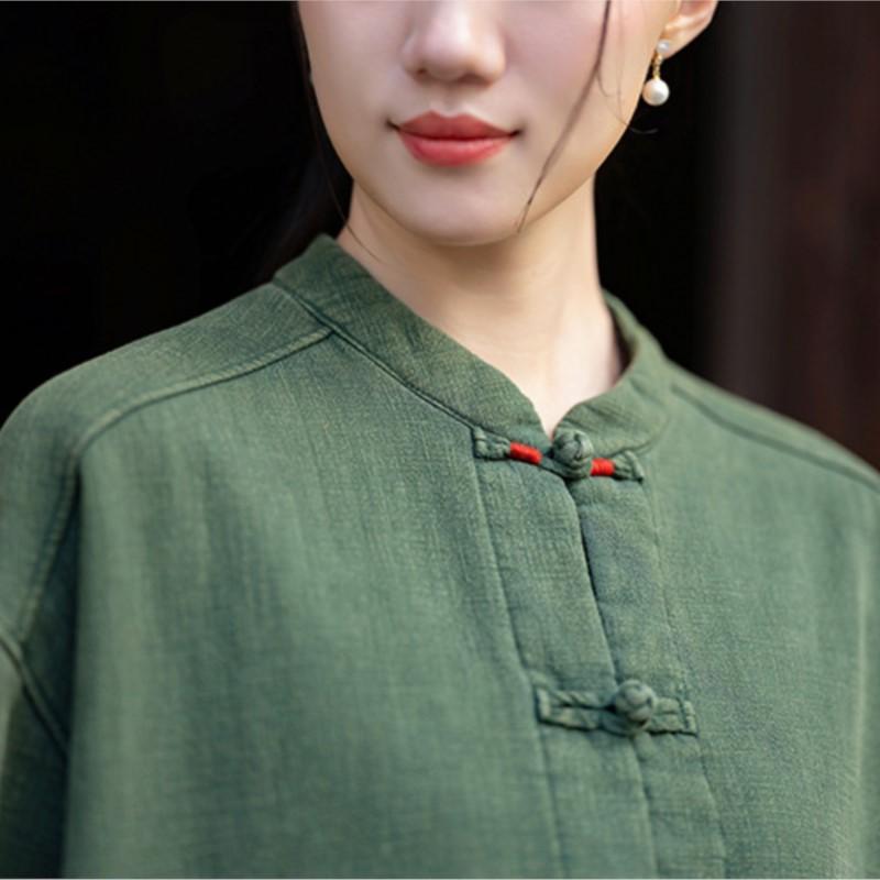 Johnature Damen Wintermantel im chinesischen Stil mit langen Ärmeln und Plüsch-Warmmänteln