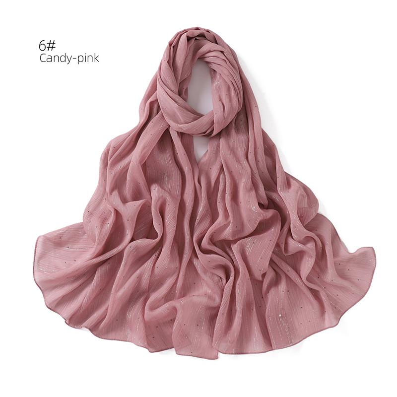 Spring Plain Wrinkle Rhinestone Shiny Shimmer Shawls Scarf for Women Ramadan High Quality Wrap Beach Stole Bufandas Muslim Hijab