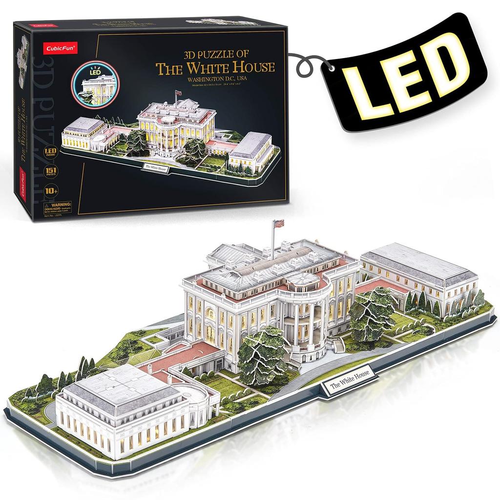 Cubic Fan 3D Puzzle Craft Kit, White House (with LED), L529h, No Glue or Tools Required