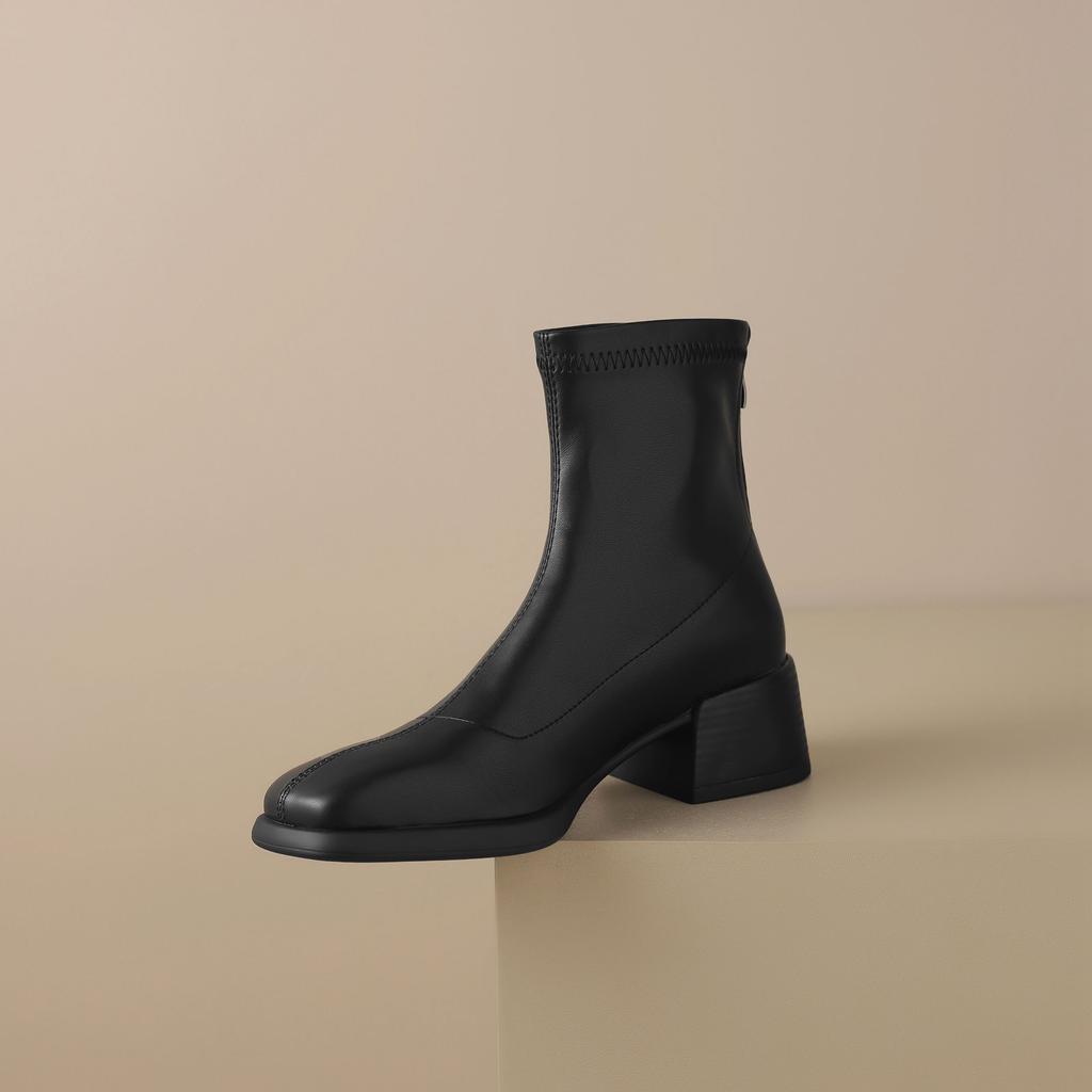 Krazing Pot Microfiber Autumn Winter Shoes Thick Med Heels Size 43 Chelsea Boots Zipper Ankle Boots