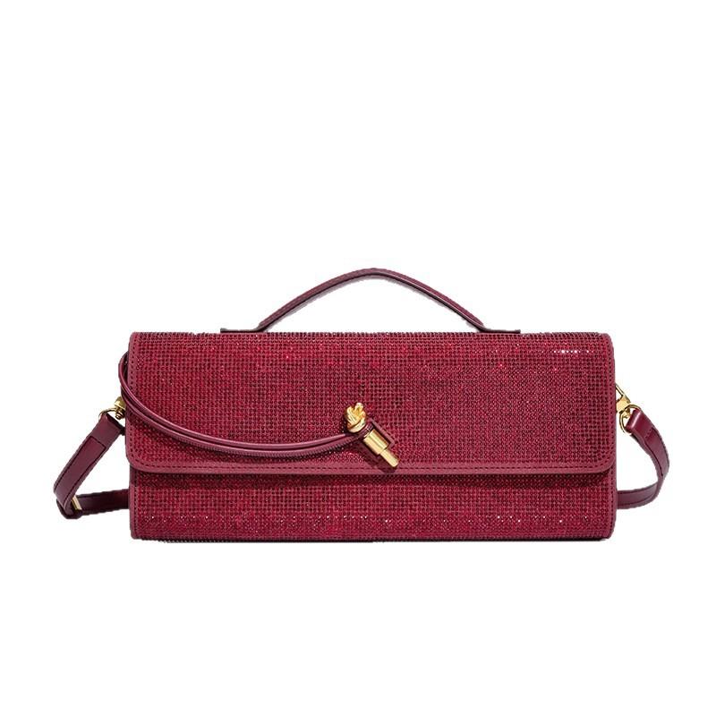 New Hot Diamond Banquet Bag Exquisite Horizontal Diamond Handheld Stick Bag Handheld Long Single Shoulder Diagonal Cross Women's Bag