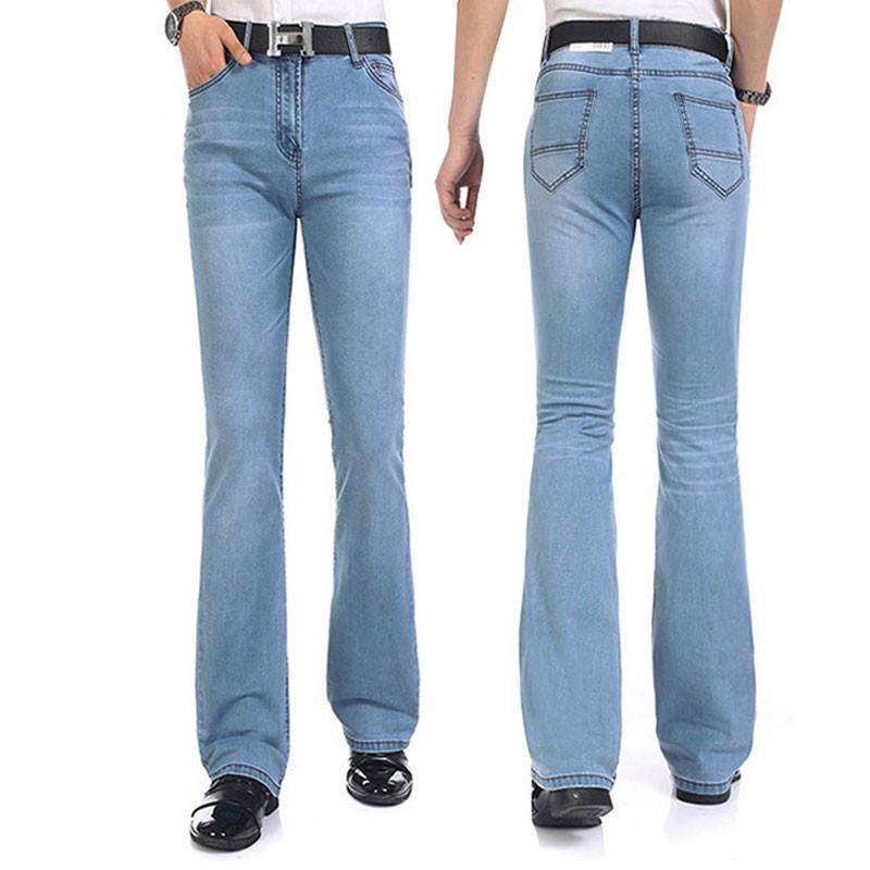 Men's Summer Thin Mid-Rise Elastic Flared Jeans Men's Slim Fit Flared Jeans