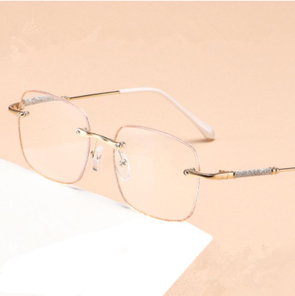 Frameless Women Reading Glasses Anti Blue Light Luxury Shiny Presbyopic Glasses Clear Anti Reflective