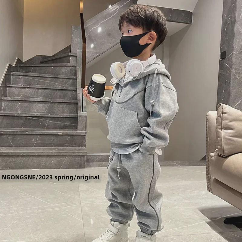 Dětský jarní a podzimní chlapecký dvoudílný set: Mikina s dlouhým rukávem ve stylu Korean & Ležérní kalhoty