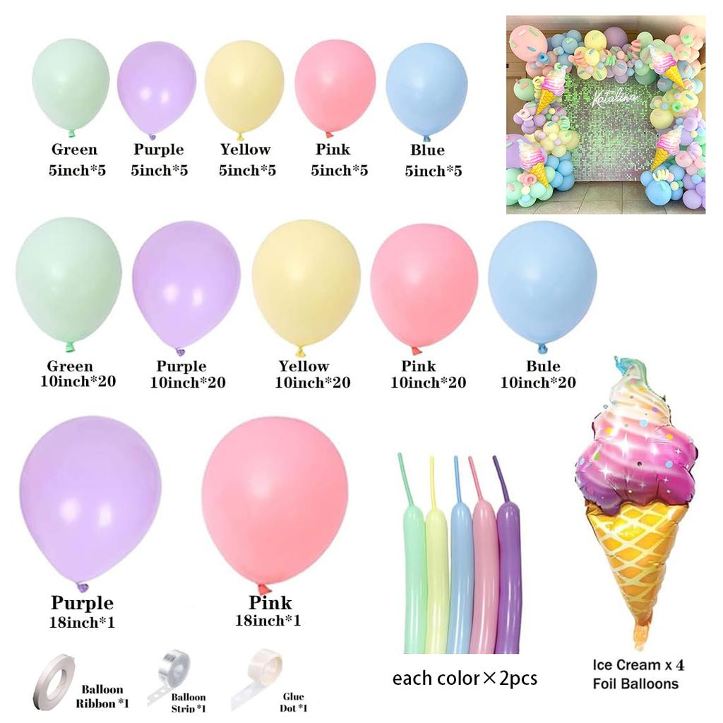Pink colored balloon arch wreath set, cute ice cream themed macaron balloon set for birthday party shower party decoration