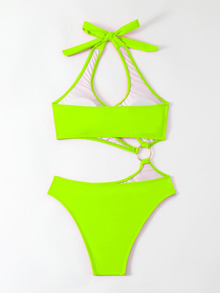 Dámske plavky jednofarebné ohlávka s výstrihom Sexy zaväzovanie na chrbte Jednodielne plavky Bikiny Plážové oblečenie Plavky