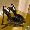 Fashion Star style Gradient Rhinestones Pointed toe Stiletto High heels Women Sandals Fashion Spring Summer Slingbacks Party Prom Shoes