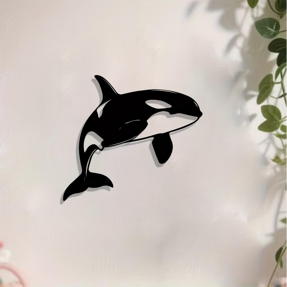1pc Metal Orca Wall Art Sculpture, 3D Killer Whale Statue Mural, Unique Indoor Outdoor Decor for Living Room, Garden Fence, Marine Life Gift