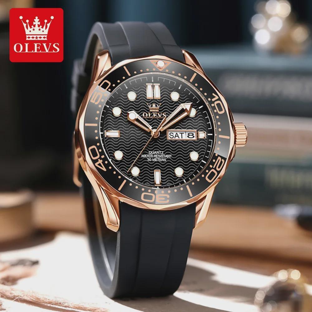 OLEVS Fashion Quartz Watch For Men Business Mens Watches Military Silicone Sports Waterproof Week Date Watch