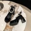 Mode Mode Elegant Doppelschnalle Dicke Absätze Schuhe Plateau Runde Spitze Blockabsatz Damen Mary Jane Schuhe Damen Kleiderpumps