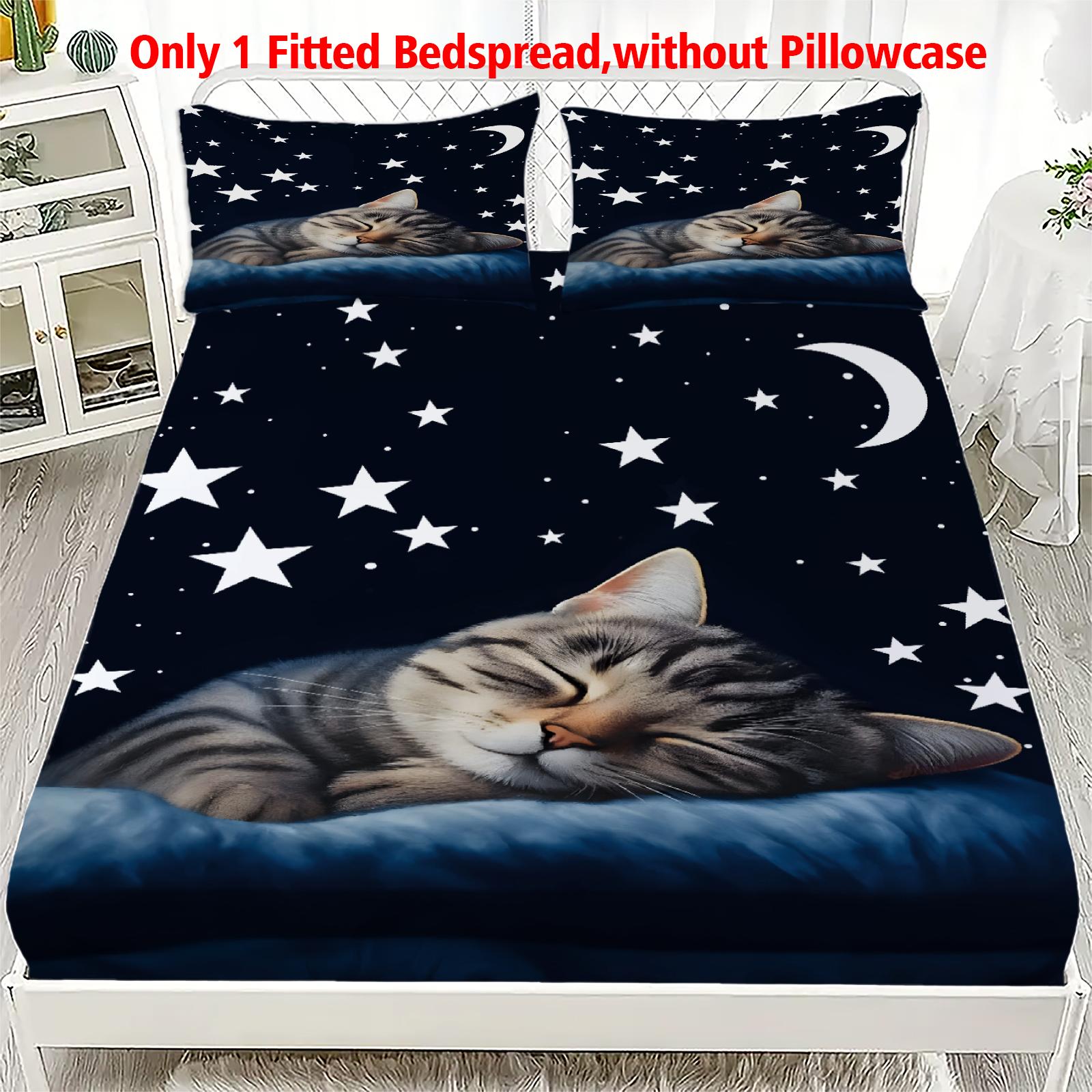

1pc Lovely Sleeping Cat Print Fitted Sheet 100% Polyester Durable Bedding Set Sheet for Home Bedroom Decoration Birthday Gift 99x190x25cm