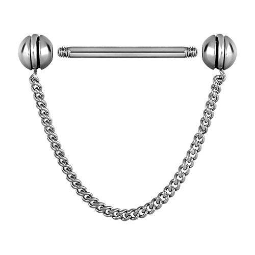 Nipple Ring With Chain - Silver - S-030 1.6/16/5