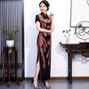 Cheongsam podyum havası zarif performans kıyafeti yeni sonbahar ince geliştirilmiş elbise kadın retro cheongsam