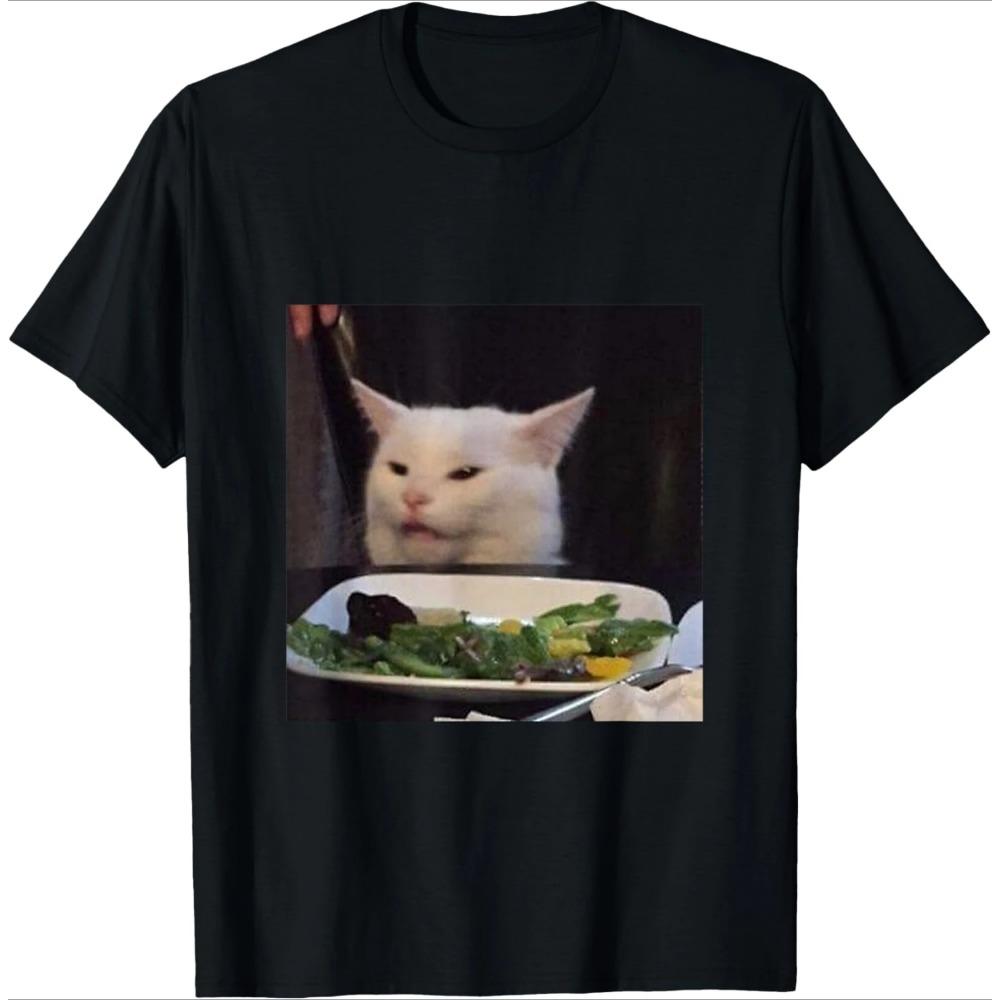 

Women s Funny Cat Salad T-Shirt Serious Face Cat Meme Photo Print Crew Neck Short Sleeve Top for Daily Versatile S