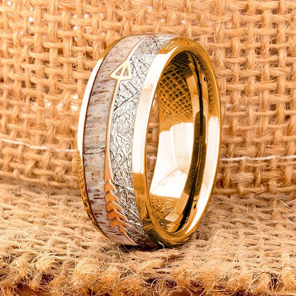 Fashion 8mm Men's Black Stainless Steel Ring Inlay Abalone Shell And Koa Wood Arrow Rings For Men Wedding Band Jewelry Drop Ship