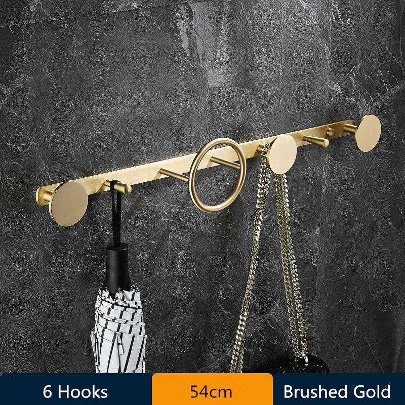 Brushed Gold Towel Hanger Brass Robe Hooks Clothes Hat Hook  Row Robe Hook Bathroom Brass Bath Hardware Set Kitchen Hanger